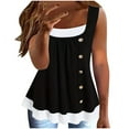 thumbnail image 1 of AherBiu Summer Tank Tops for Women 2 in 1 Scoop Neck Ruched Loose Sleeveless Tunic Patchwork T Shirt, 1 of 6