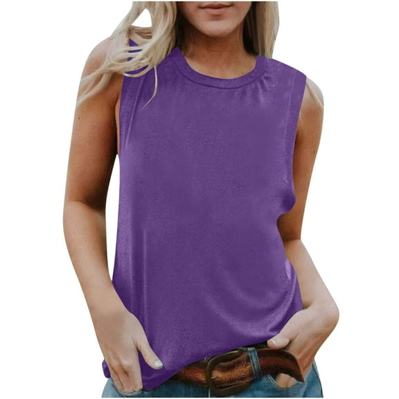 AherBiu Summer Tank Tops for Women Crewneck Sleeveless Stretch Basic Comfy Top Tees Tshirts Camisole
