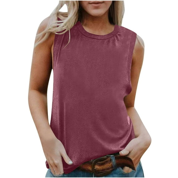 AherBiu Summer Tank Tops for Women Crewneck Sleeveless Stretch Basic Comfy Top Tees Tshirts Camisole