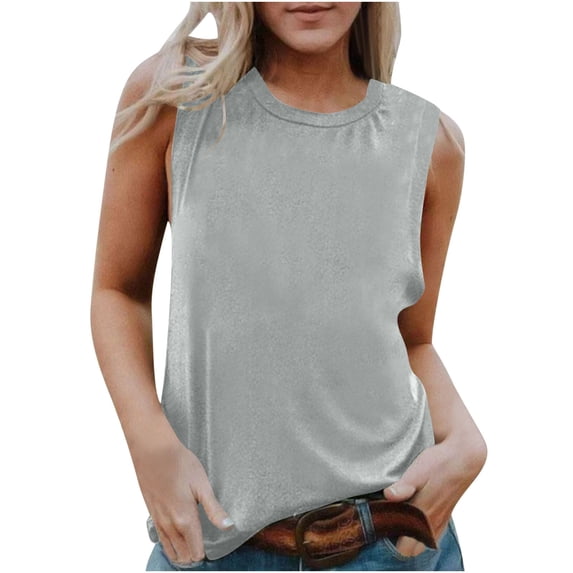 AherBiu Summer Tank Tops for Women Crewneck Sleeveless Stretch Basic Comfy Top Tees Tshirts Camisole
