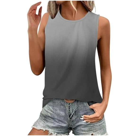 AherBiu Summer Tank Tops for Women Gradient Color Crewneck Sleeveless Comfy Basic Tees Dailywear Shirts