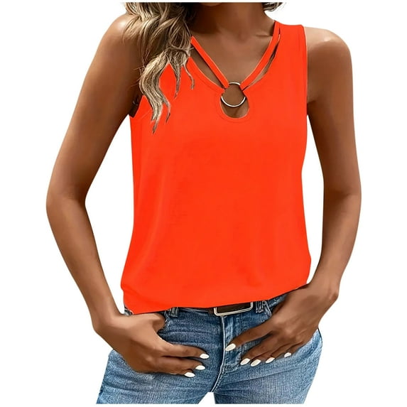 AherBiu Summer Tank Tops for Women Keyhole Deep V Neck Casual Loose Sleeveless Shirts Blouse Camisole