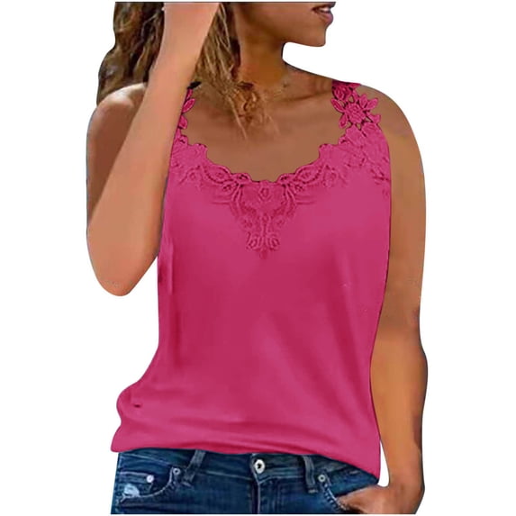 AherBiu Summer Tank Tops for Women Lace Strap Sleeveless V Neck Casual Comfy Tanks Solid Color