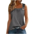 thumbnail image 1 of AherBiu Summer Tank Tops for Women Ruched Square Neck Wide Strap Casual Comfy Fitting Shirts Camisole, 1 of 5