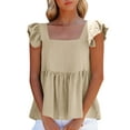 thumbnail image 1 of AherBiu Summer Tank Tops for Women Ruffle Shoulder Square Neck Lightweight Sleeveless Ruched Cute Shirts, 1 of 9
