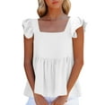 thumbnail image 1 of AherBiu Summer Tank Tops for Women Ruffle Shoulder Square Neck Lightweight Sleeveless Ruched Cute Shirts, 1 of 9