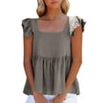 thumbnail image 1 of AherBiu Summer Tank Tops for Women Ruffle Shoulder Square Neck Lightweight Sleeveless Ruched Cute Shirts, 1 of 9