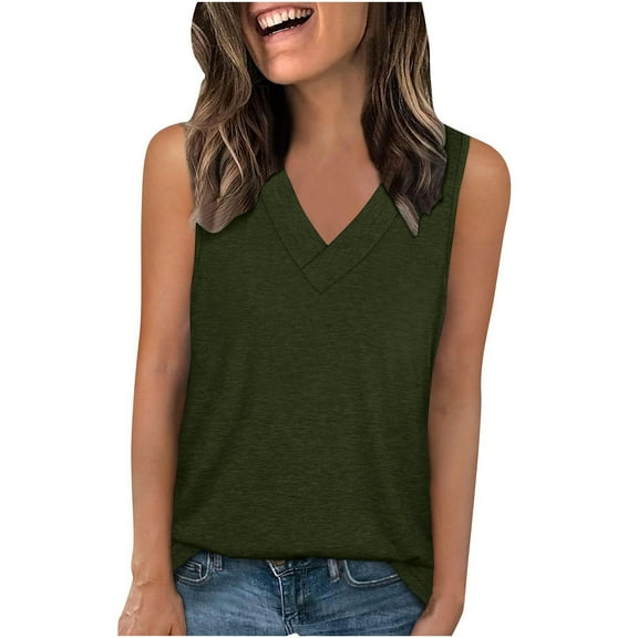 AherBiu Summer Tank Tops for Women V Neck Sleeveless Comfy Basic T Shirts Camisole Tees Casual Tanks