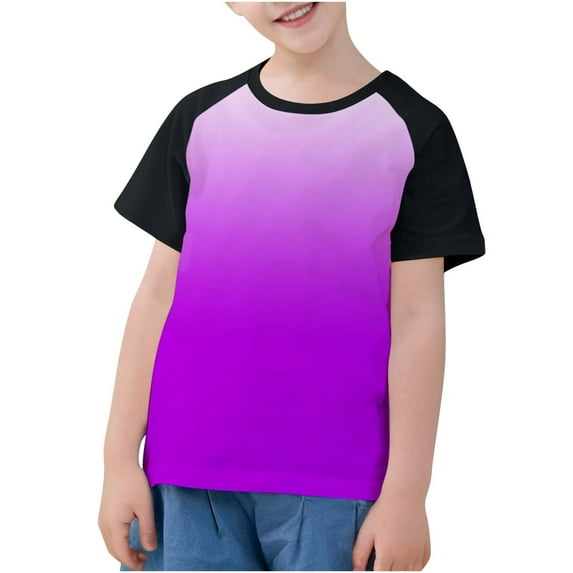 AherBiu Summer Tops for Boys Girls Short Sleeve Crewneck Gradient Color Kids Teens Comfy Basic Tees Tshirts