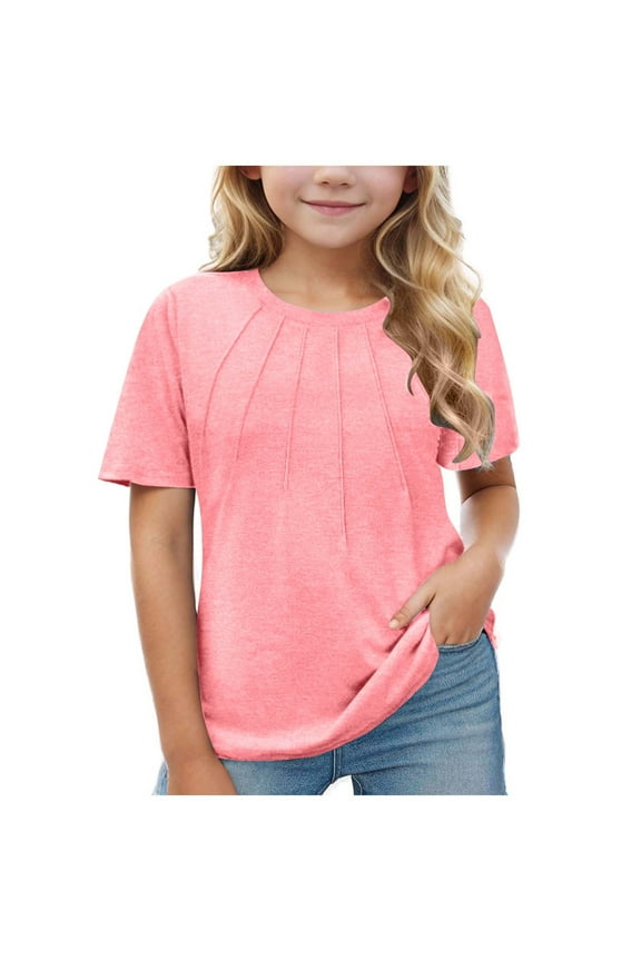 Summer Tops for Girls Short Sleeve Crewneck Casual Comfy Tops Tshirts Kids Teens Basic Tees