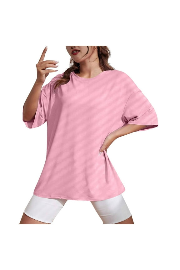 Summer Tops for Women 1/2 Sleeve Crewneck Comfy Tshirts Casual Loose Fitting Basic Plain Tees