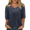 thumbnail image 1 of AherBiu Summer Tops for Women 1/2 Sleeve V Neck Ruched Casual Loose Shirt Stretch Comfy Blouse, 1 of 9