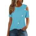 thumbnail image 1 of AherBiu Summer Tops for Women 2024 Cold Shoulder Short Sleeve Basic Comfy Solid Color Tees T Shirts, 1 of 7