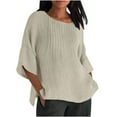 thumbnail image 1 of AherBiu Summer Tops for Women 3/4 Sleeve Crewneck Casual Ruched Loose Lightweight Shirts Blouse, 1 of 5
