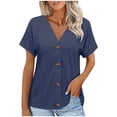 thumbnail image 1 of AherBiu Summer Tops for Women Button down Shirt V Neck Short Sleeve Comfy Stretch Lightweight Open Front Cardigan, 1 of 7
