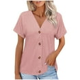 thumbnail image 1 of AherBiu Summer Tops for Women Button down Shirt V Neck Short Sleeve Comfy Stretch Lightweight Open Front Cardigan, 1 of 7