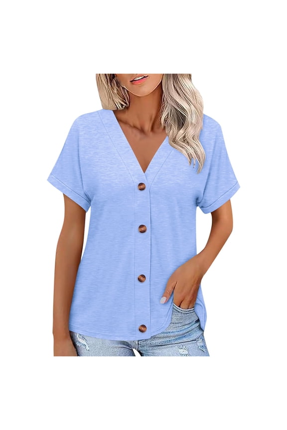 Summer Tops for Women Button down Shirt V Neck Short Sleeve Comfy Stretch Lightweight Open Front Cardigan