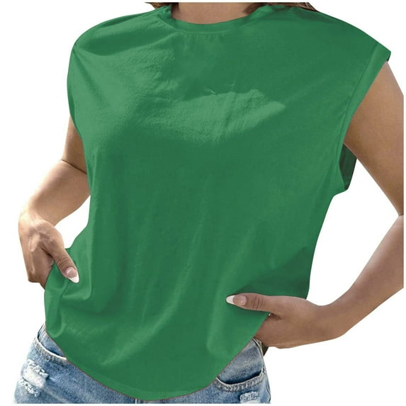 AherBiu Summer Tops for Women Cap Sleeve Basic Top Tees Shirts Comfy Solid Color Crewneck Blouse