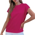 thumbnail image 1 of AherBiu Summer Tops for Women Cap Sleeve Crewneck Casual Loose Basic Patchwork Sweatshirt Pullover Tops, 1 of 9