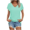 thumbnail image 1 of AherBiu Summer Tops for Women Short Sleeve V Neck Basic Comfy Tshirts High Low Irregular Plain Tees, 1 of 7