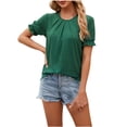 thumbnail image 1 of AherBiu Summer Tops for Women Crewneck Short Sleeve Elastic Cuff Casual Loose Solid Color Shirts Blouse, 1 of 7