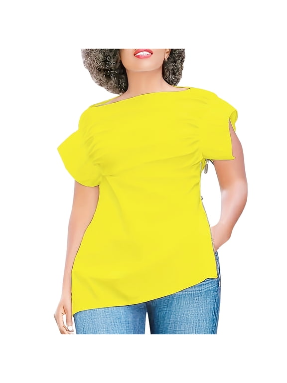 Summer Tops for Women Dressy Casual Side Zip up Slit Cap Sleeve Scoop Neck Shirts Blouse