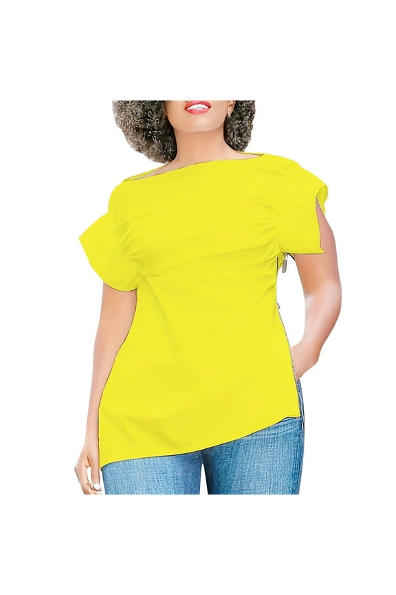 Summer Tops for Women Dressy Casual Side Zip up Slit Cap Sleeve Scoop Neck Shirts Blouse