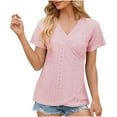 thumbnail image 1 of AherBiu Summer Tops for Women Eyelet Hole Short Sleeve V Neck Wrap Irregular Flowy Top Shirts Blouse, 1 of 5