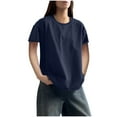 thumbnail image 1 of AherBiu Summer Tops for Women Plain T Shirts Short Sleeve Crewneck Comfy Casual Loose Fitted Tees, 1 of 7