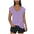 thumbnail image 1 of AherBiu Summer Tops for Women Round Neck Cap Sleeve Stretch Comfy Fitting Basic Layer Top Tees Shirts, 1 of 7