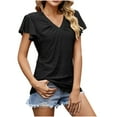 thumbnail image 1 of AherBiu Summer Tops for Women Short Ruffle Sleeve Eyelet Hole V Neck Tunic Top Casual Shirts Blouse, 1 of 5
