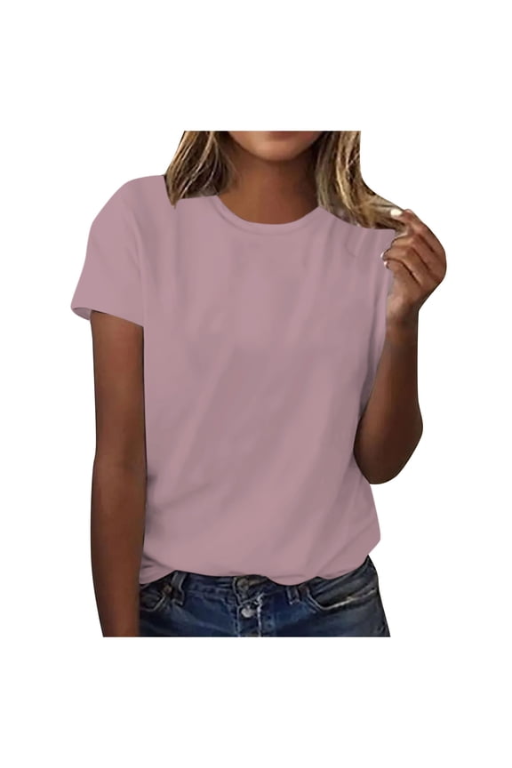 Summer Tops for Women Short Sleeve Comfy Basic Top Tees Tshirt Crewneck Dailywear Undershirt