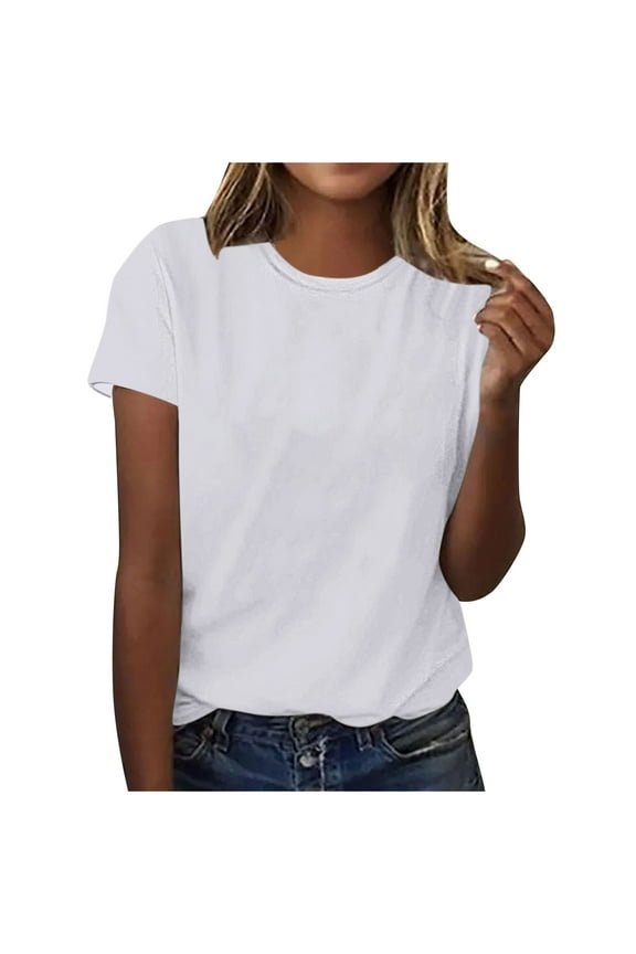 Summer Tops for Women Short Sleeve Comfy Basic Top Tees Tshirt Crewneck Dailywear Undershirt
