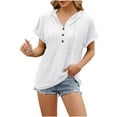 thumbnail image 1 of AherBiu Summer Tops for Women Short Sleeve Hoodies Button V Neck Casual Loose Lightweight Pullover Sweatshirt, 1 of 5