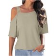 thumbnail image 1 of AherBiu Summer Tops for Women Short Sleeve One-Shoulder Casual Loose Fitted Tunic Top Shirts Blouse, 1 of 7