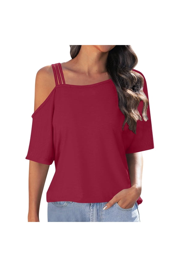 Summer Tops for Women Short Sleeve One-Shoulder Casual Loose Fitted Tunic Top Shirts Blouse
