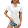 thumbnail image 1 of AherBiu Summer Tops for Women Short Sleeve Zipper Lapel V Neck Casual Loose Top Tees Shirts Blouse, 1 of 7