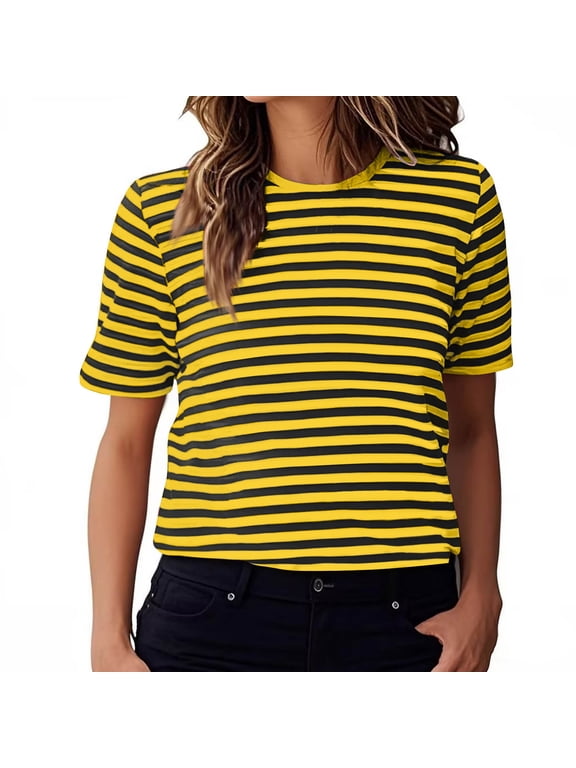 Summer Tops for Women Striped Crewneck Short Sleeve Casual Basic Comfy Top Tees Tshirts Blouse