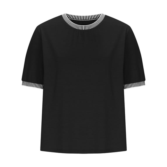 AherBiu Summer Tops for Women Striped Short Sleeve Crewneck Comfy Fitting Casual T Shirt Basic Top Tees