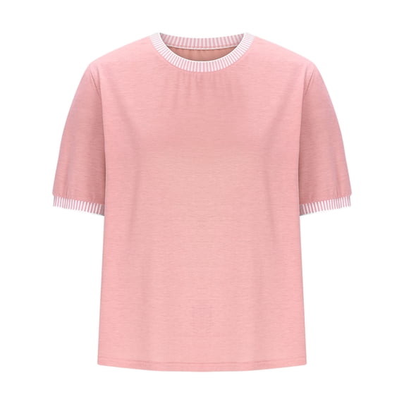 AherBiu Summer Tops for Women Striped Short Sleeve Crewneck Comfy Fitting Casual T Shirt Basic Top Tees