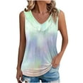 thumbnail image 1 of AherBiu Summer Tops for Women Tie-Dye Tank Top Ruffle V Neck Casual Loose Basic Comfy Top Tees Shirts, 1 of 6