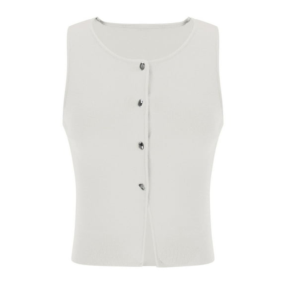 AherBiu Summer Vests for Women Button down Open up Sleeveless Knitted Casual Cardigan Sweater Tops