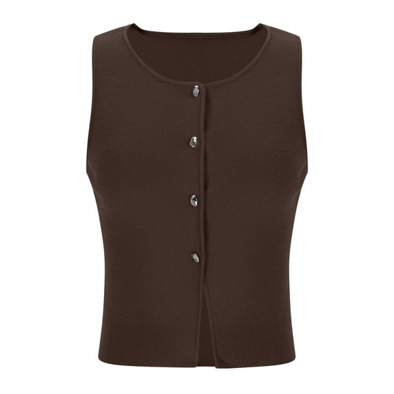 AherBiu Summer Vests for Women Button down Open up Sleeveless Knitted Casual Cardigan Sweater Tops