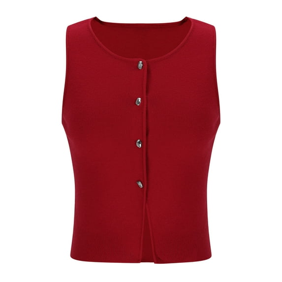 AherBiu Summer Vests for Women Button down Open up Sleeveless Knitted Casual Cardigan Sweater Tops