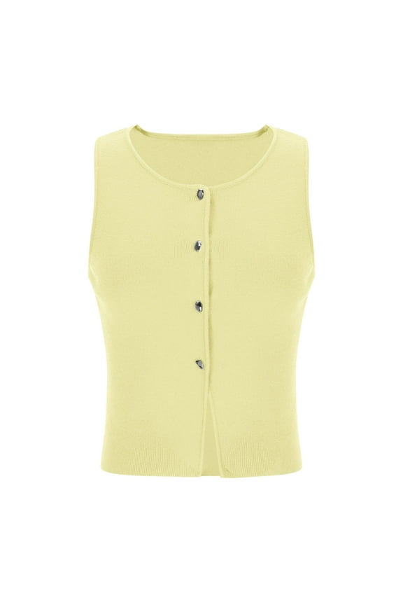 Summer Vests for Women Button down Open up Sleeveless Knitted Casual Cardigan Sweater Tops