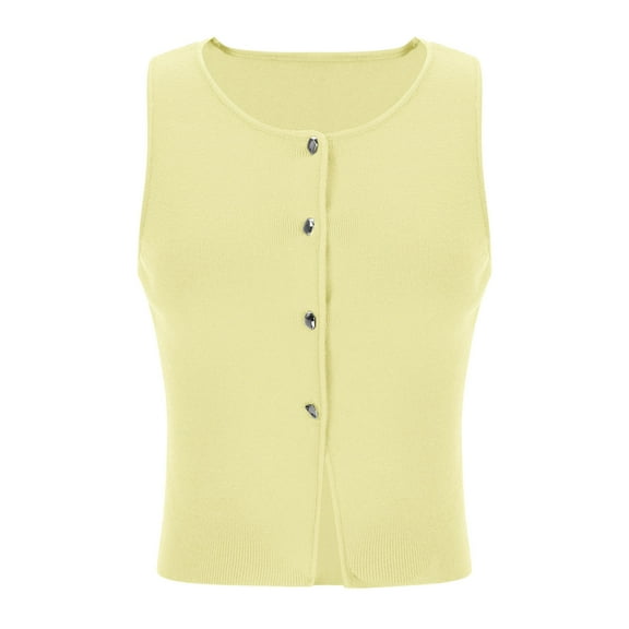 AherBiu Summer Vests for Women Button down Open up Sleeveless Knitted Casual Cardigan Sweater Tops
