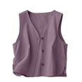 thumbnail image 1 of AherBiu Summer Vests for Women Button down V Neck Cotton Linen Sleeveless Lightweight Outwear Tanks, 1 of 6