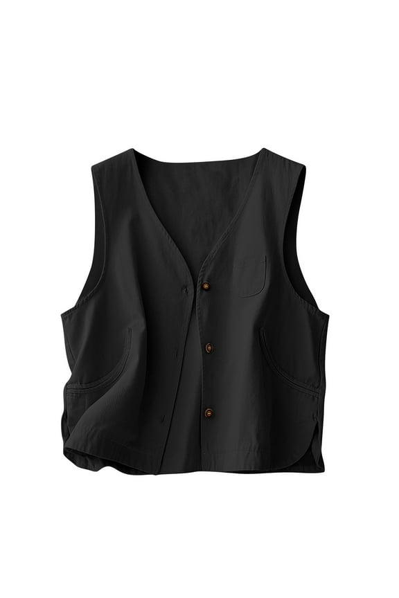 Summer Vests for Women Button down V Neck Cotton Linen Sleeveless Lightweight Outwear Tanks