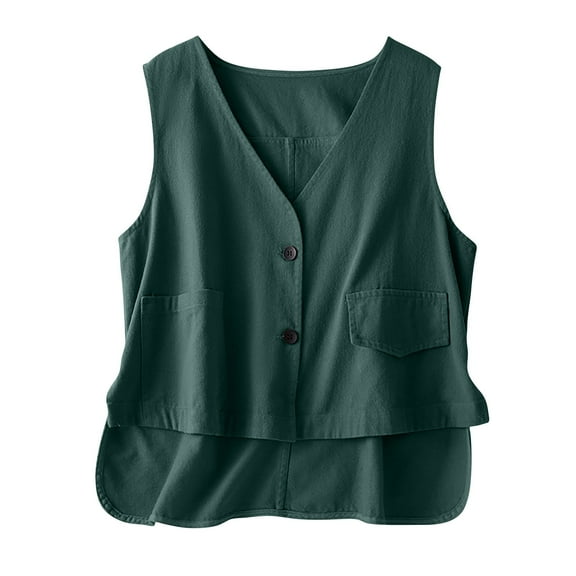 AherBiu Summer Vests for Women High Low Button down V Neck Lightweight Sleeveless Casual Outwear Jacket