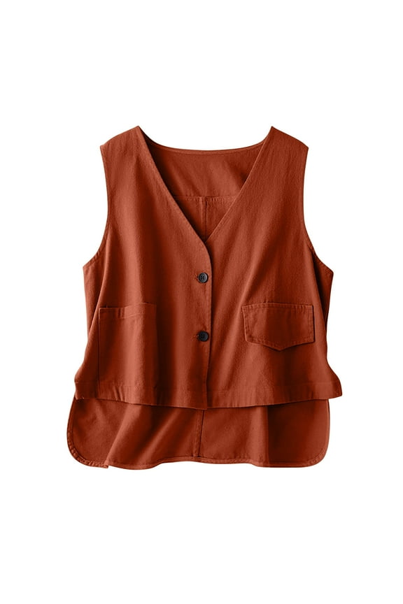Summer Vests for Women High Low Button down V Neck Lightweight Sleeveless Casual Outwear Jacket